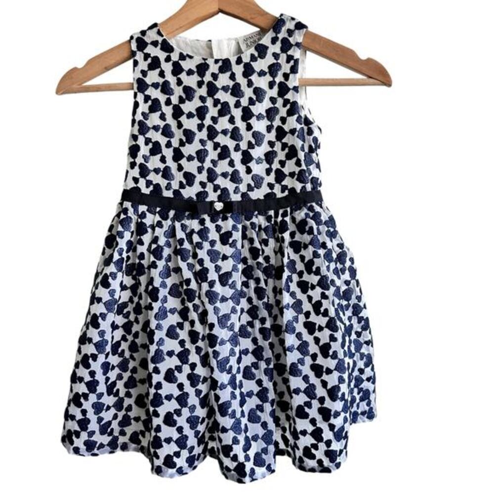 Armani Junior Girls dress‎ size 4A 106 CM navy heart embroidered